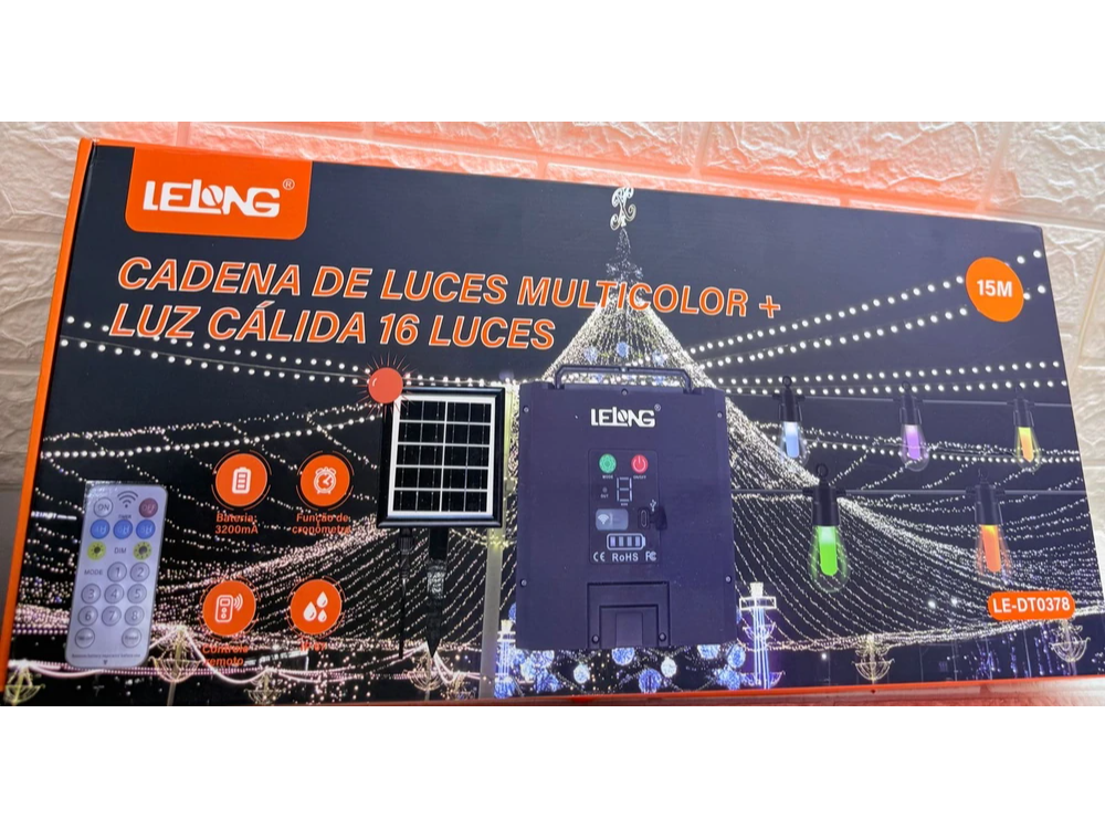 GUIRNALDA LED - CADENA DE LUCES MULTICOLOR + LUZ CALIDA 16 LUCES - LELONG - LE-DT0378