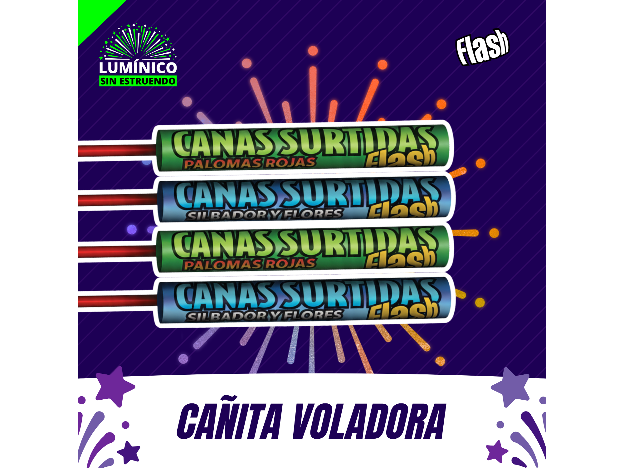 Caña Voladora Destellos de Luz 40cm x Unidad