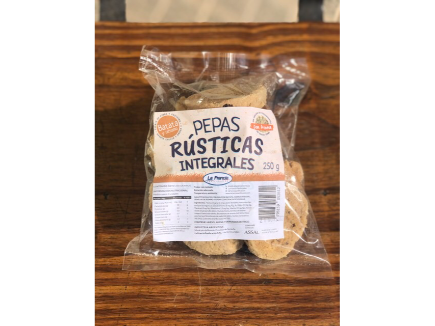 PEPAS RUSTICAS INTEGRALES DE BATATA Y SESAMO PAQUETE X 250GR