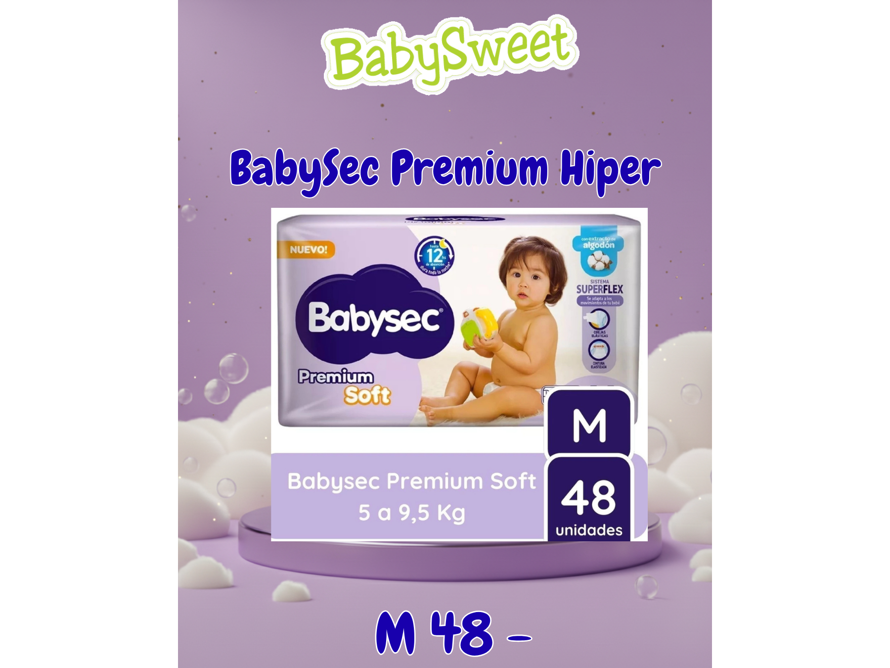 PAÑAL BABYSEC PREMIUM HIPER M - 48 UNIDADES