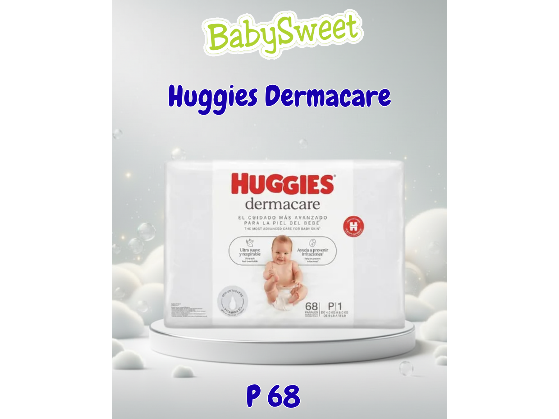 PAÑAL HUGGIES DERMACARE P1 - 68 UNIDADES de Baby Sweet