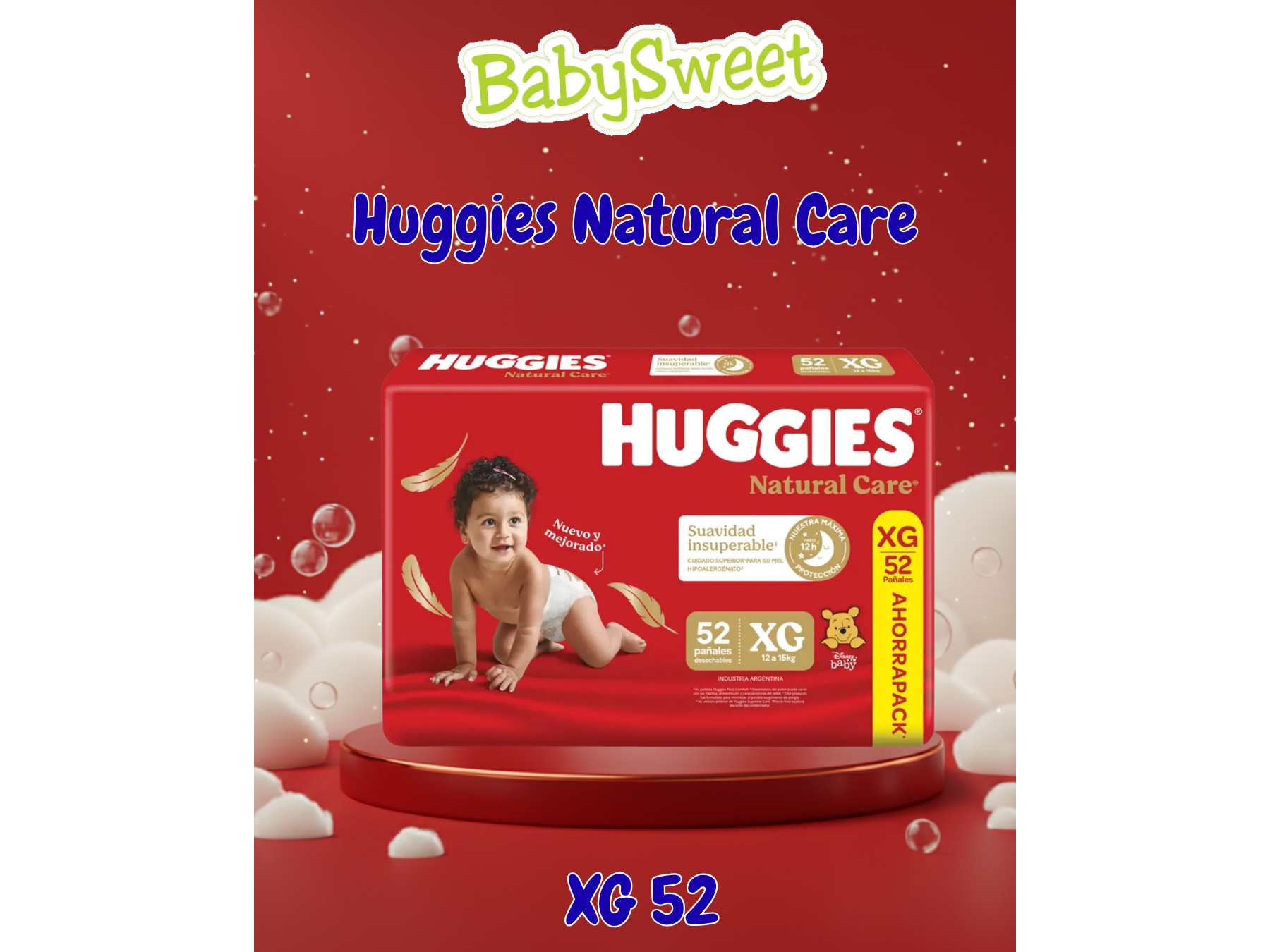 PAÑAL HUGGIES NATURAL CARE XG  - 52 UNIDADES