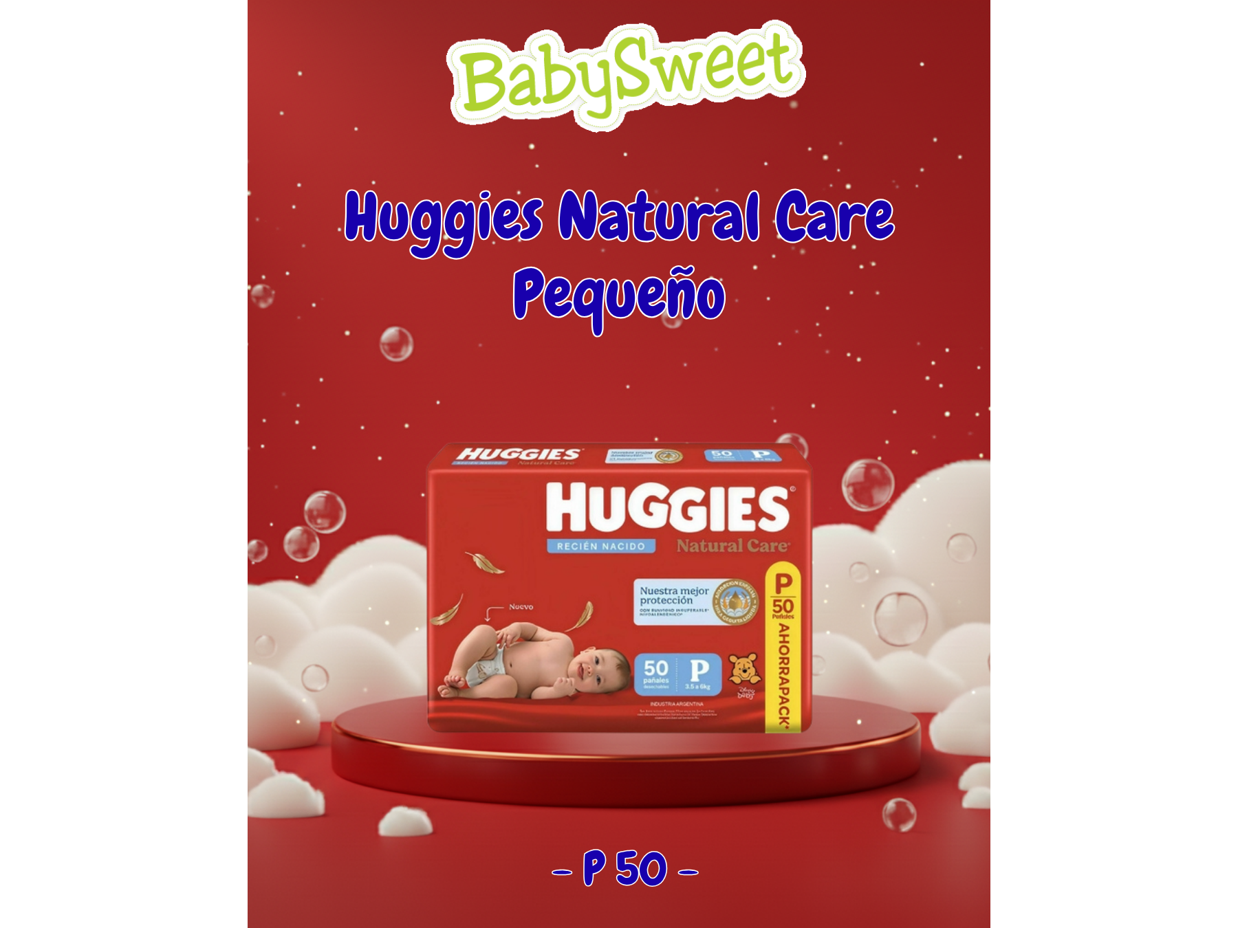 PAÑAL HUGGIES NATURAL CARE PEQUEÑO - 50 UNIDADES