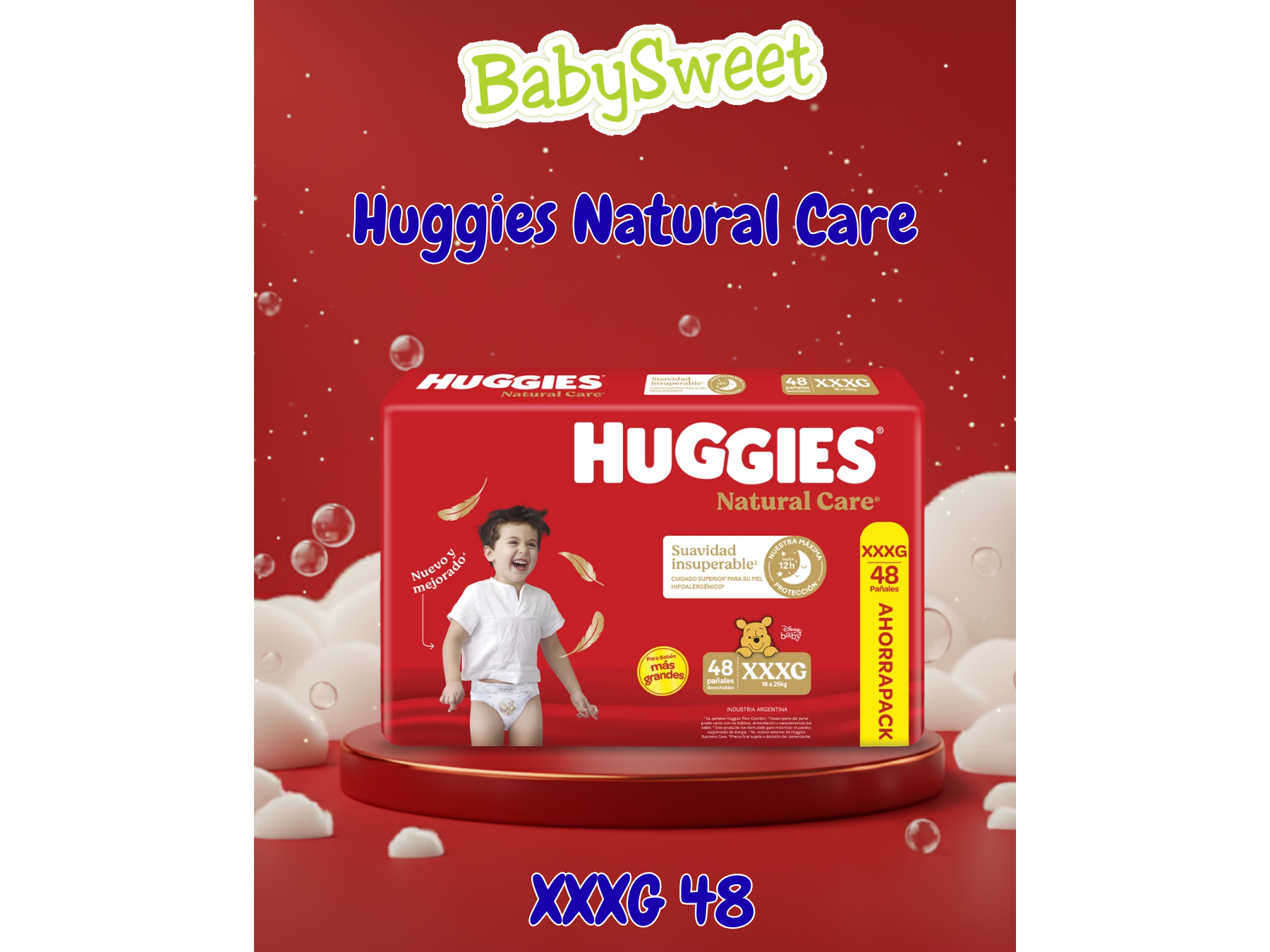PAÑAL HUGGIES NATURAL CARE XXXG  - 48 UNIDADES