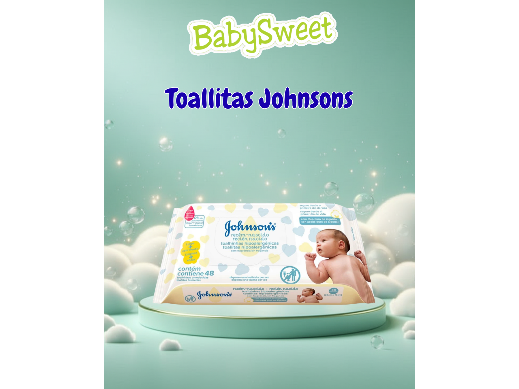 TOALLITAS  JOHNSONS RECIEN NACIDO - 48 UNIDADES