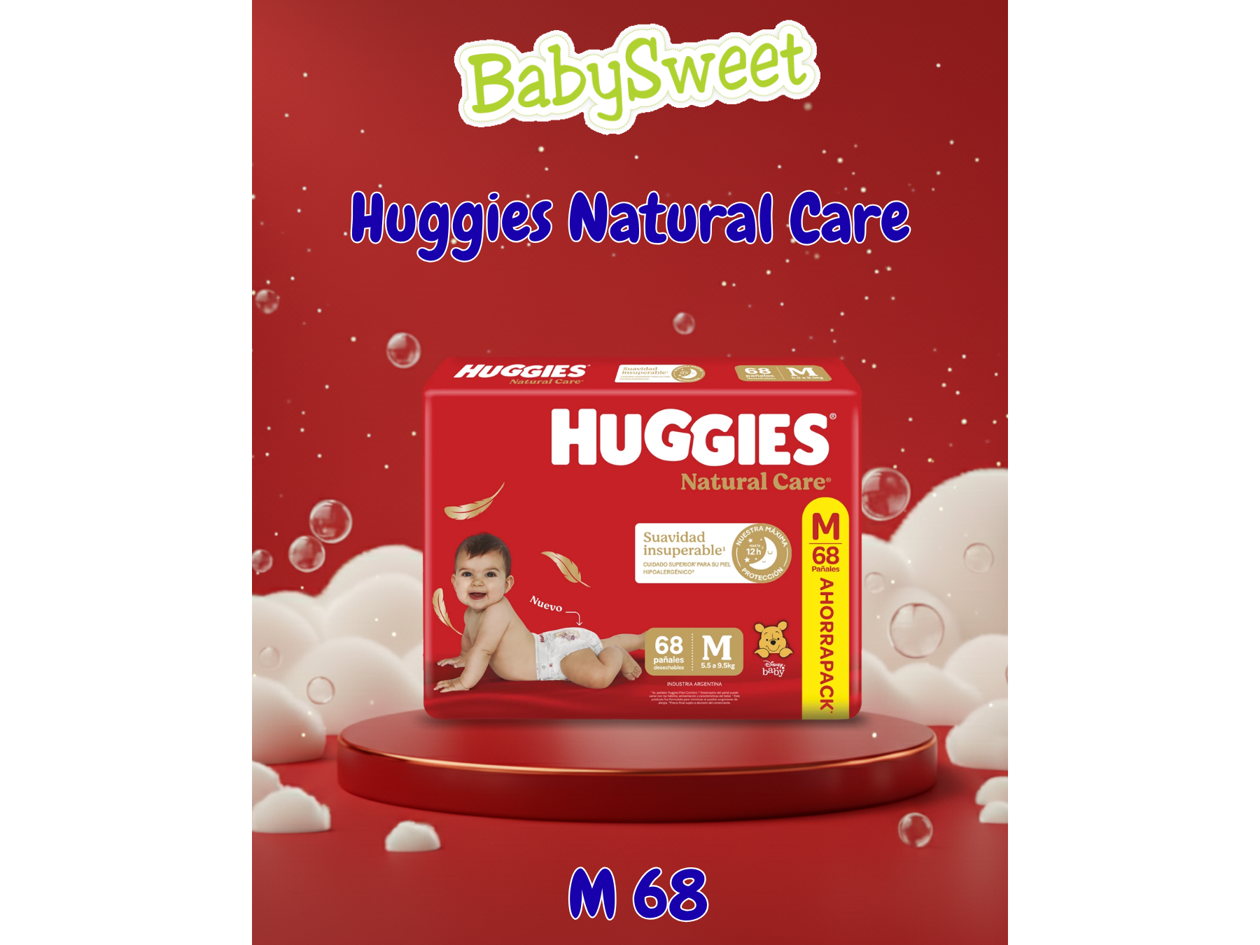PAÑAL HUGGIES NATURAL CARE M  - 68 UNIDADES