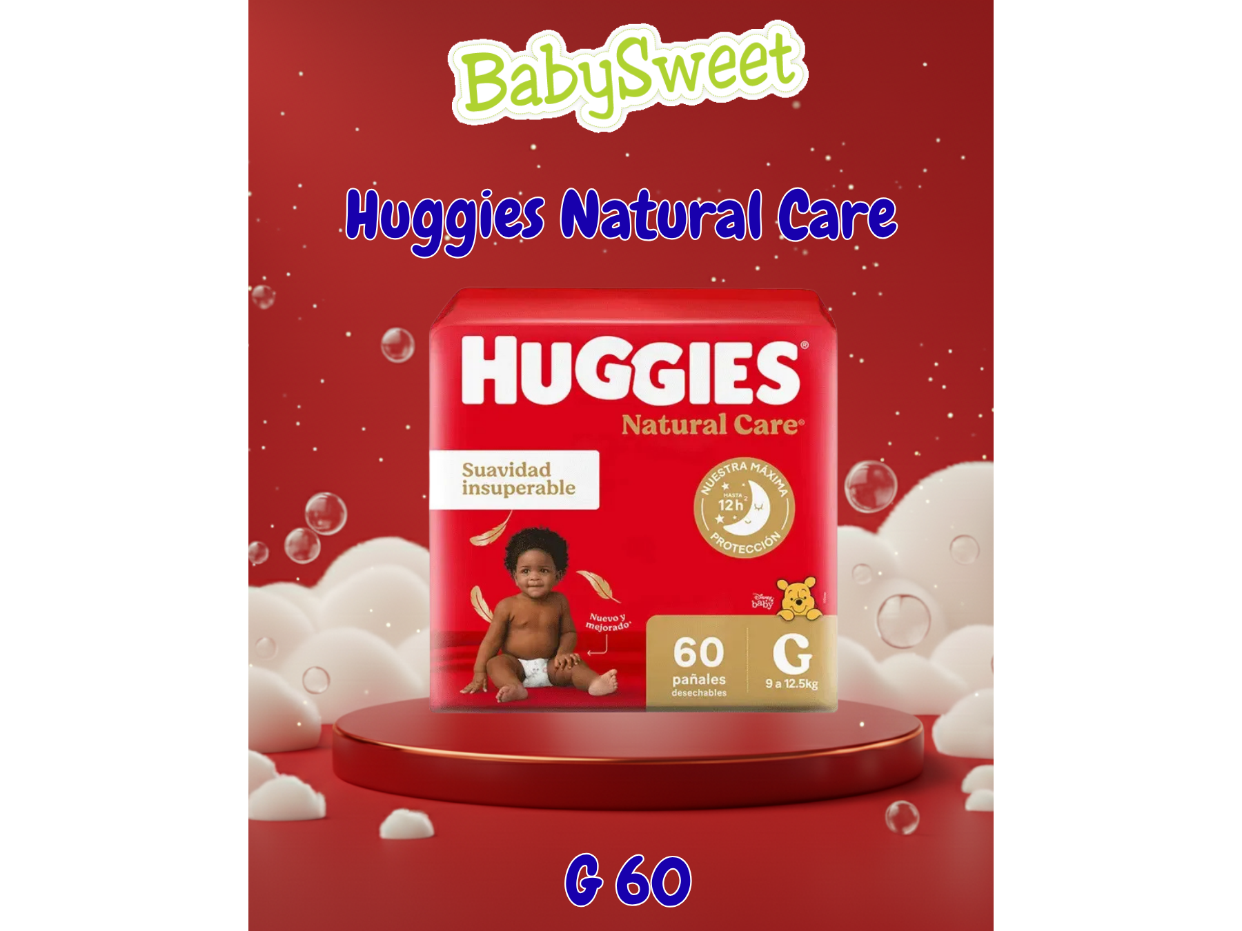 PAÑAL HUGGIES NATURAL CARE G  - 60 UNIDADES
