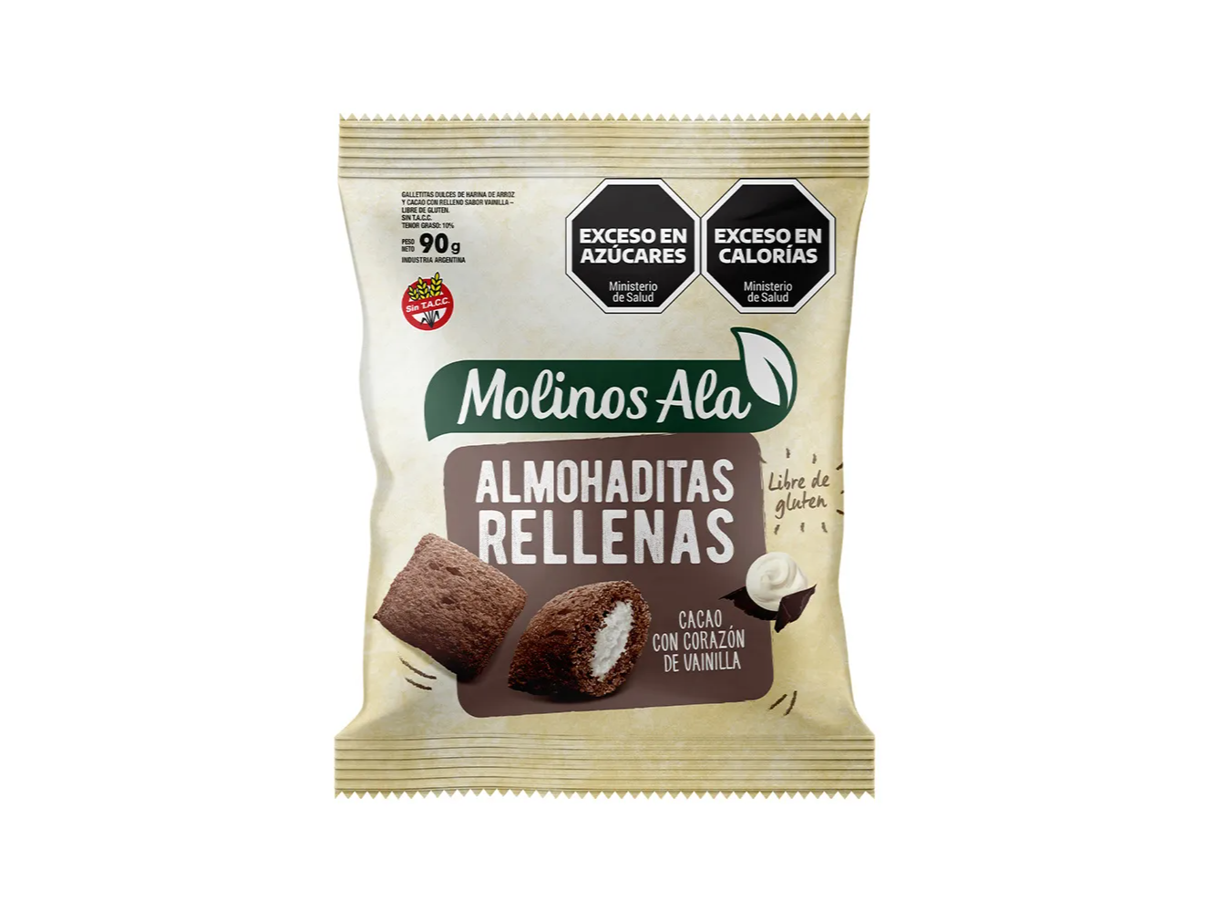 ALMOHADITAS RELLENAS  CACAO Y  VAINILLA X 90 G- MOLINO ALA