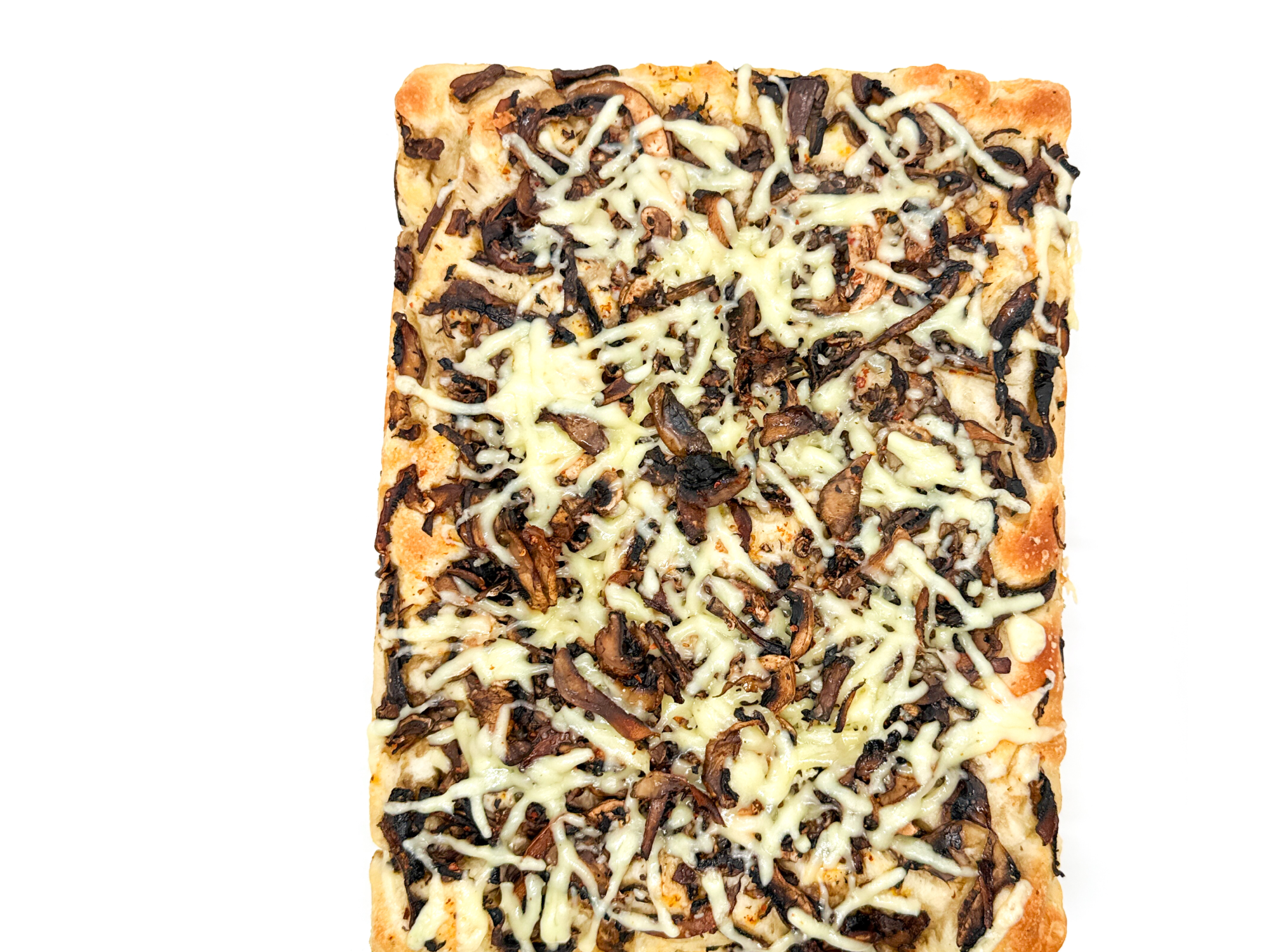 Focaccia entera de champis gratinados y queso duro