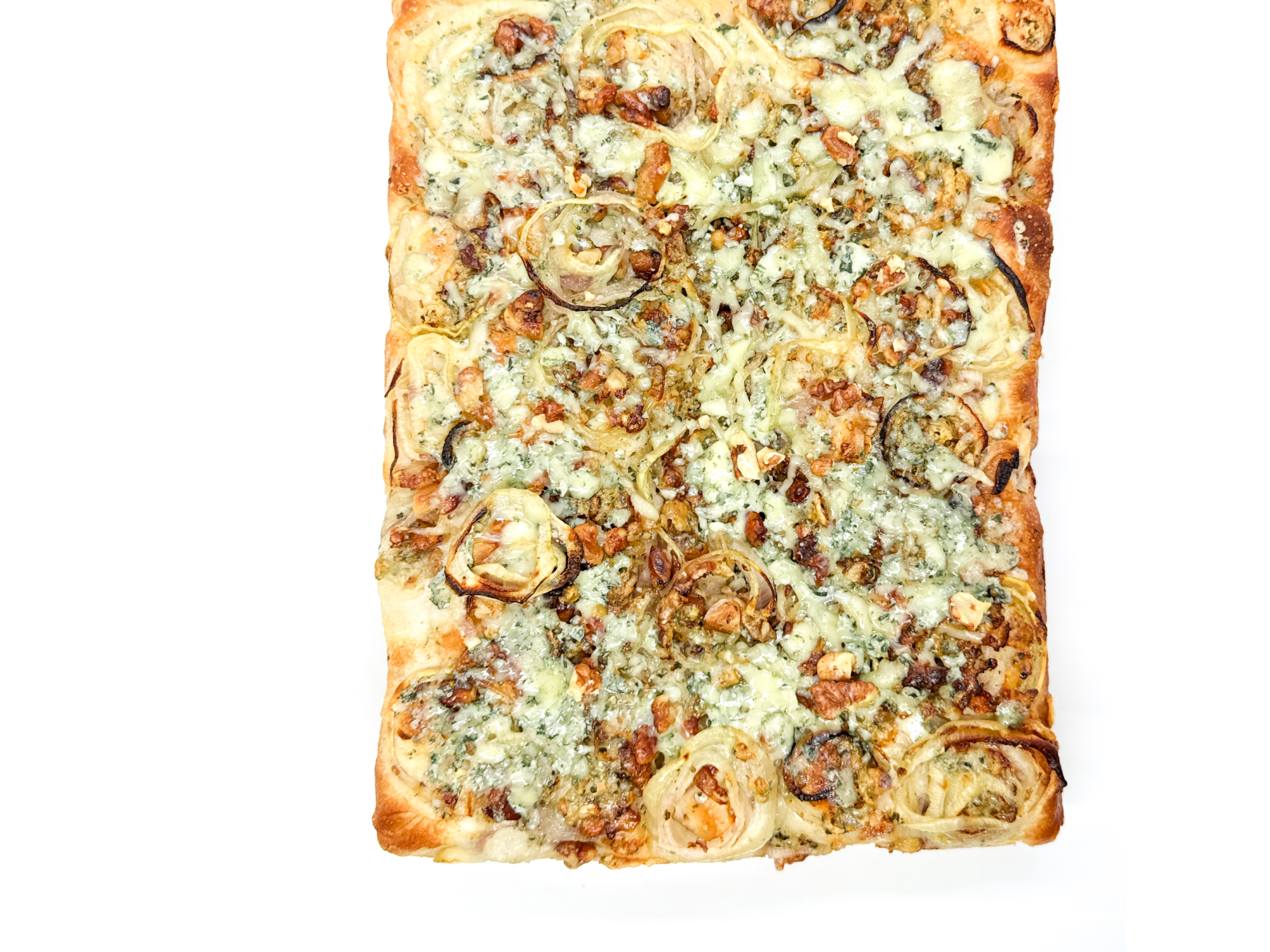 Focaccia entera de cebolla, queso azul y nuez