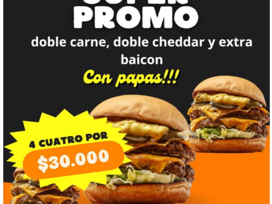 PROMO! 4 HAMBURGUESAS DOBLES TAMAÑO TRADICIONAL