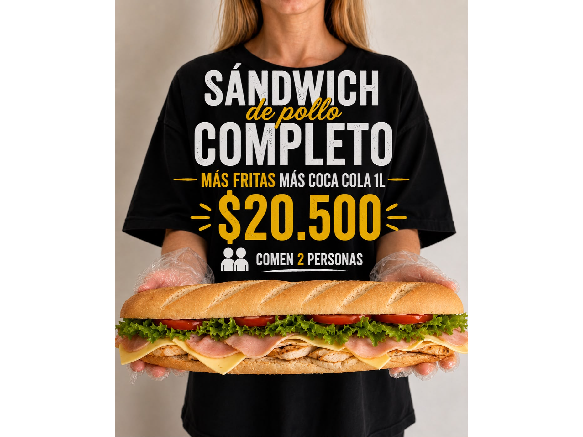SANDWICH MILA DE POLLO COMPLETO + FRITAS PARA 2 + GASEOSA 1 LITRO