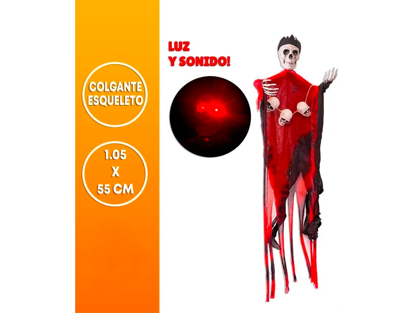 Muñeco Colgante Esqueleto CON LUZ Y SONIDO