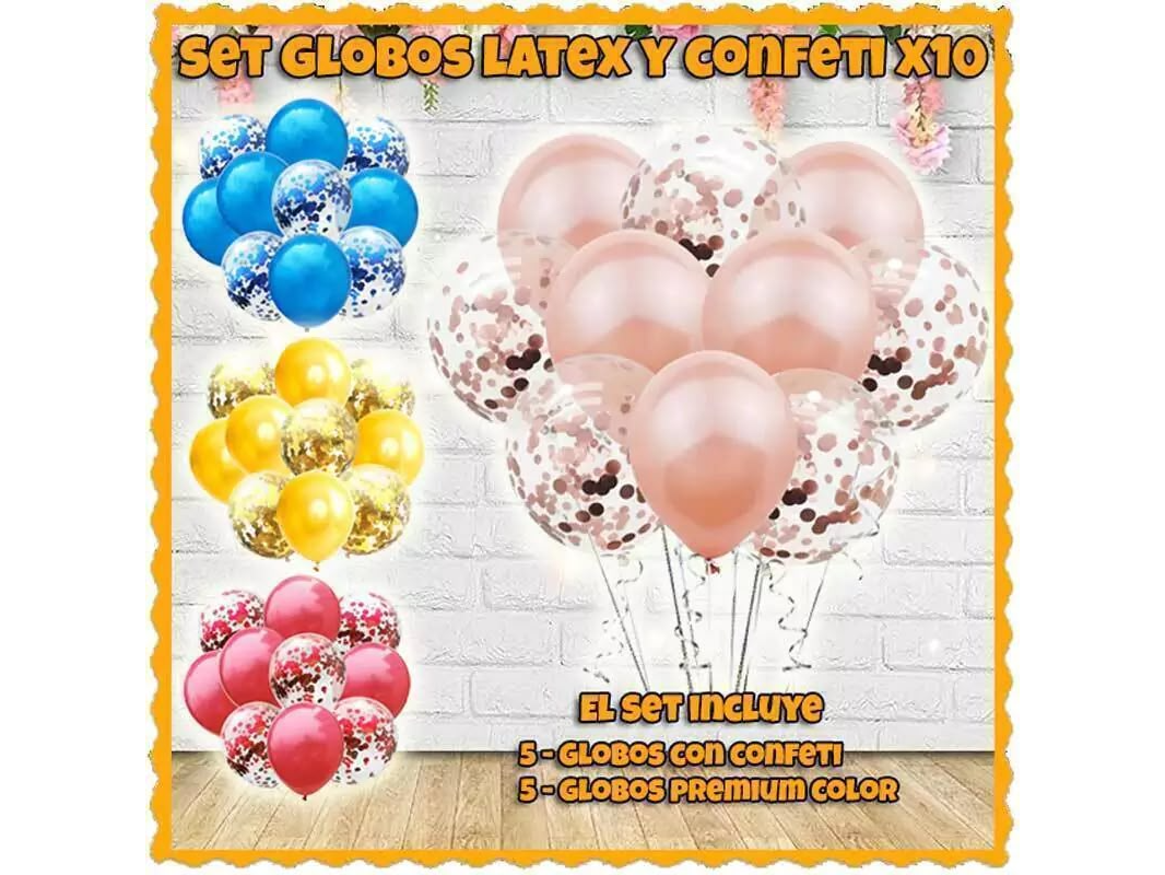 Set de Globos x10 Látex y Confeti