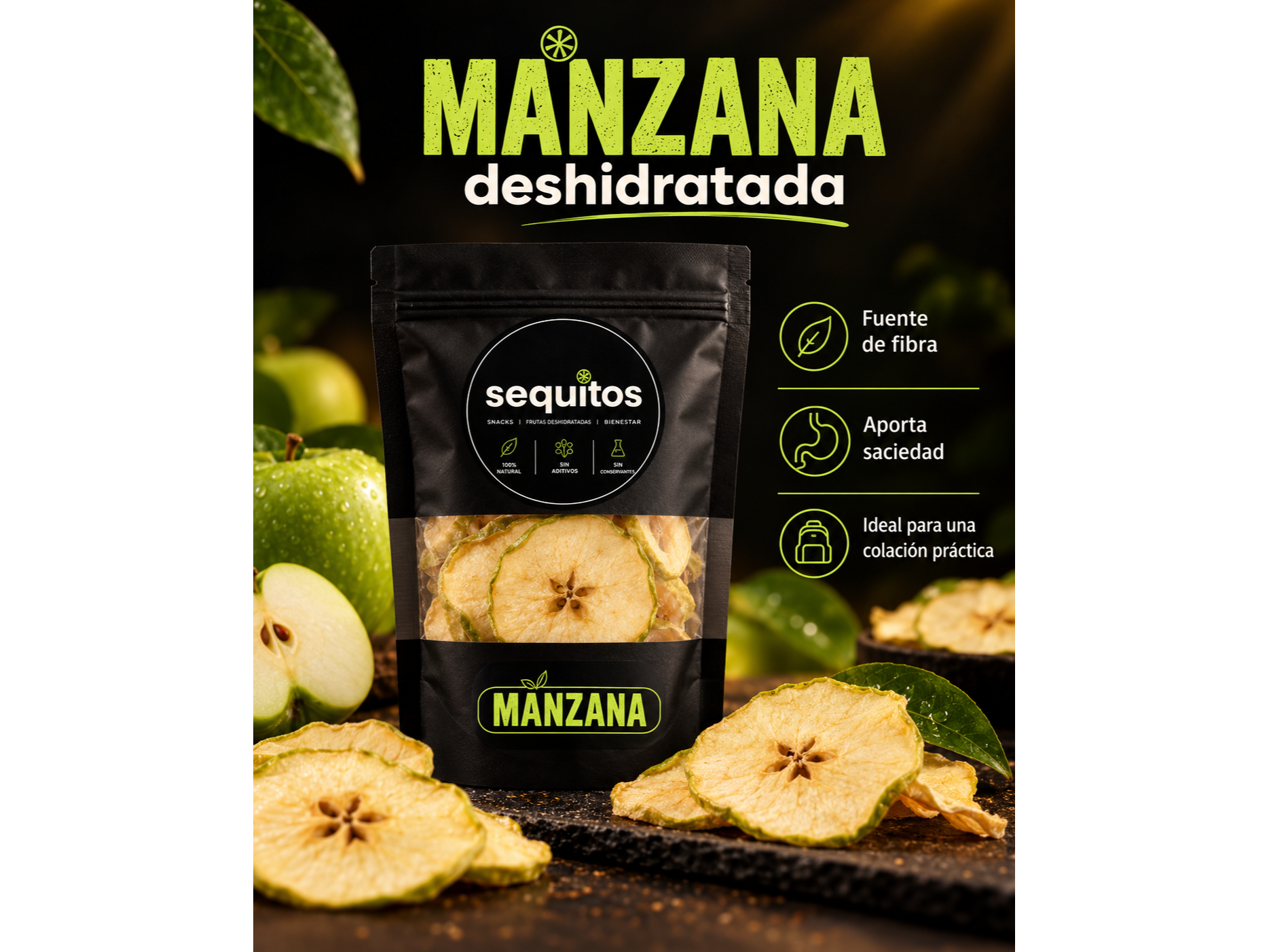 Manzana Granny deshidratada 50g de Sequitos