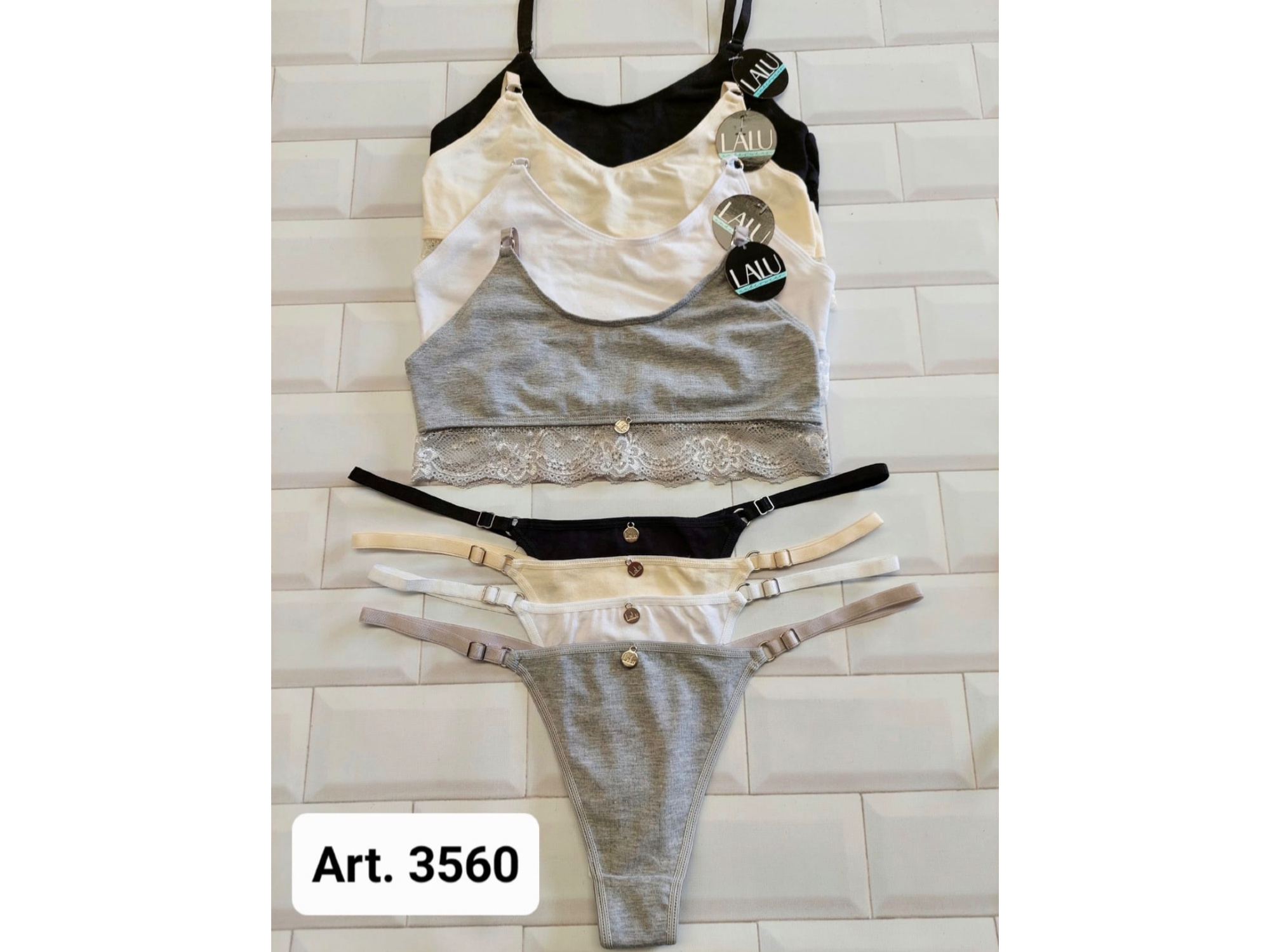 LALU Art 3560 Conjunto top de algodón con puntilla