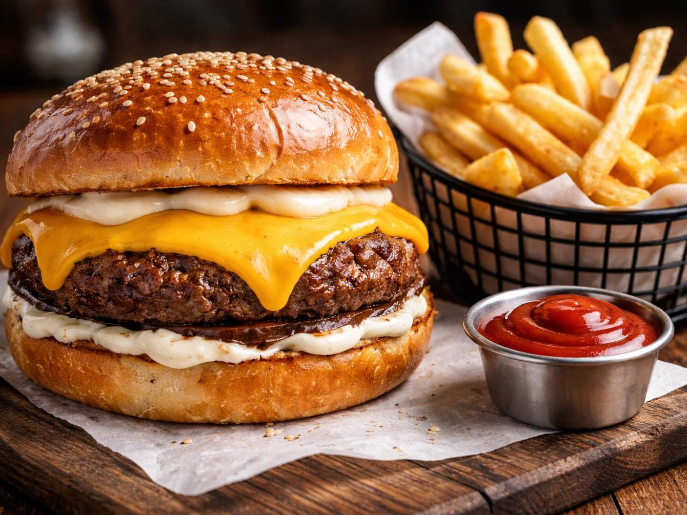 CHEESE BURGER SIMPLE CON PAPAS