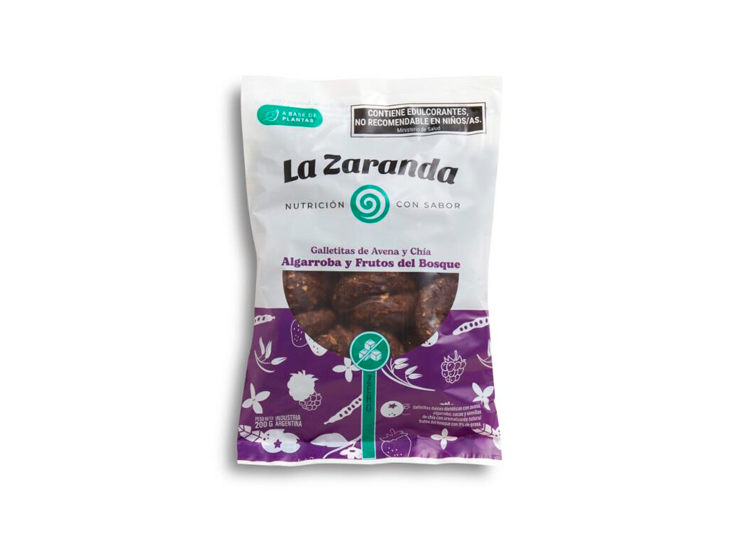 Galletitas de Avena y Chia con Algarroba y Frutos del Bosque Sin Azucar x 200g - LA ZARANDA