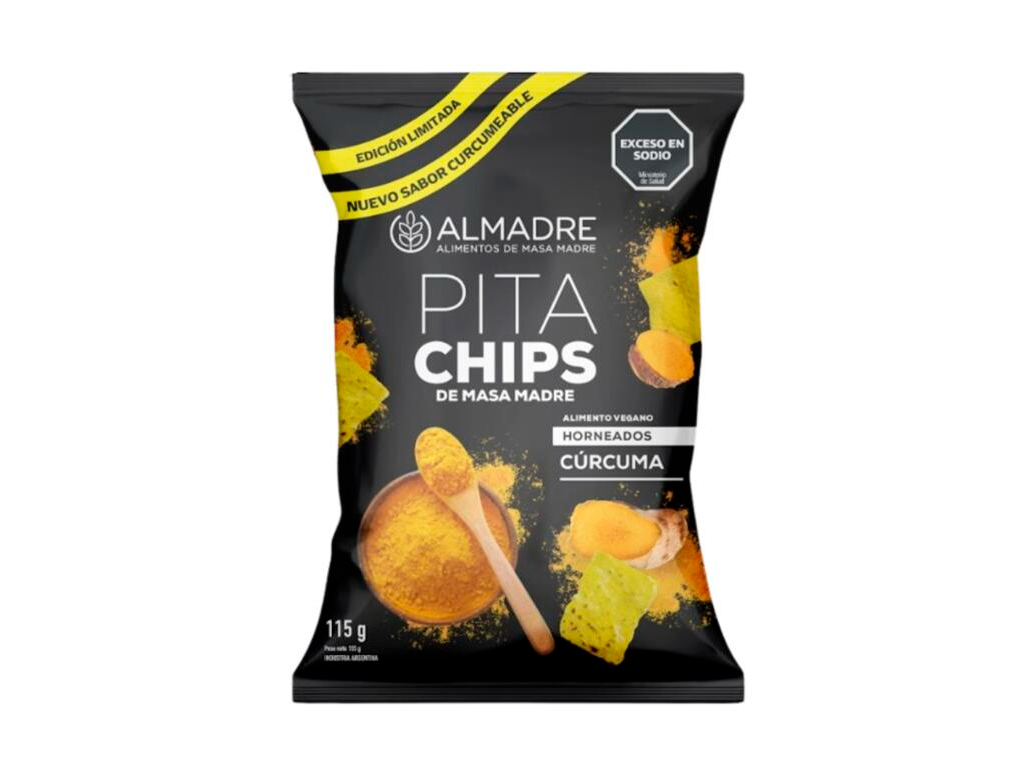 Pita Chips de Masa Madre Horneados con Curcuma x 115g - ALMADRE
