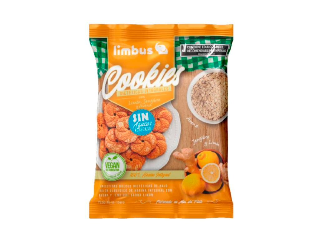 Galletitas Integrales con Jengibre y Avena, Sabor Limon x 150g - COOKIES LIMBO