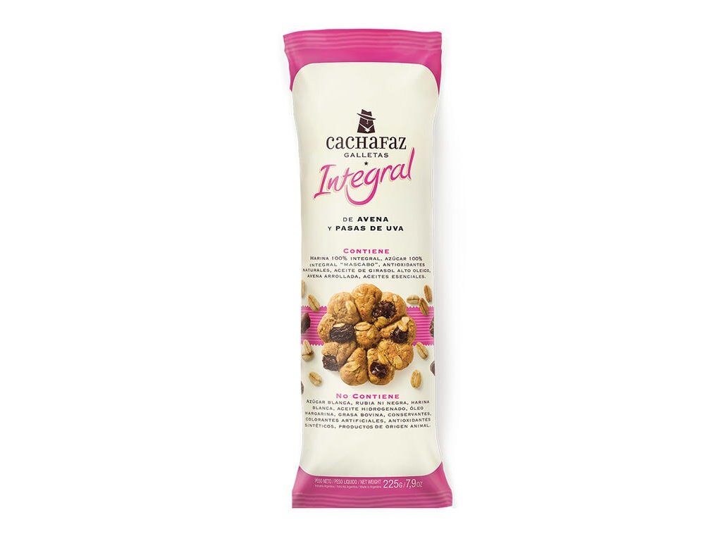 Galletas Integrales de Avena y Pasas de Uva x 225g  CACHAFAZ