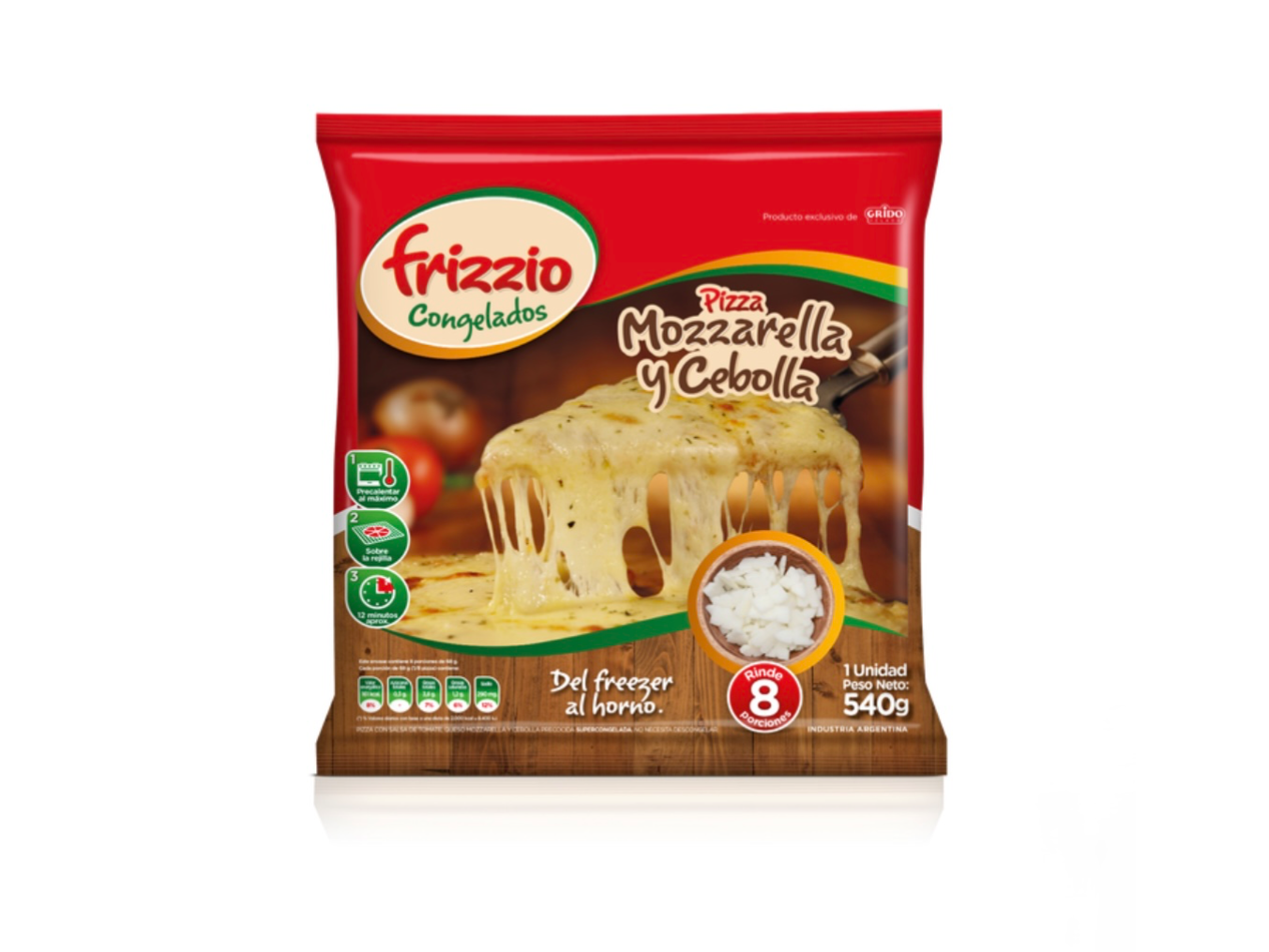 PIZZA MOZARELLA Y CEBOLLA X8 porciones