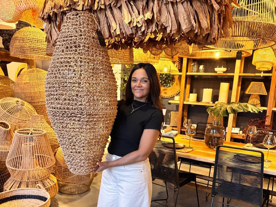 Lámpara Bambú Crochet