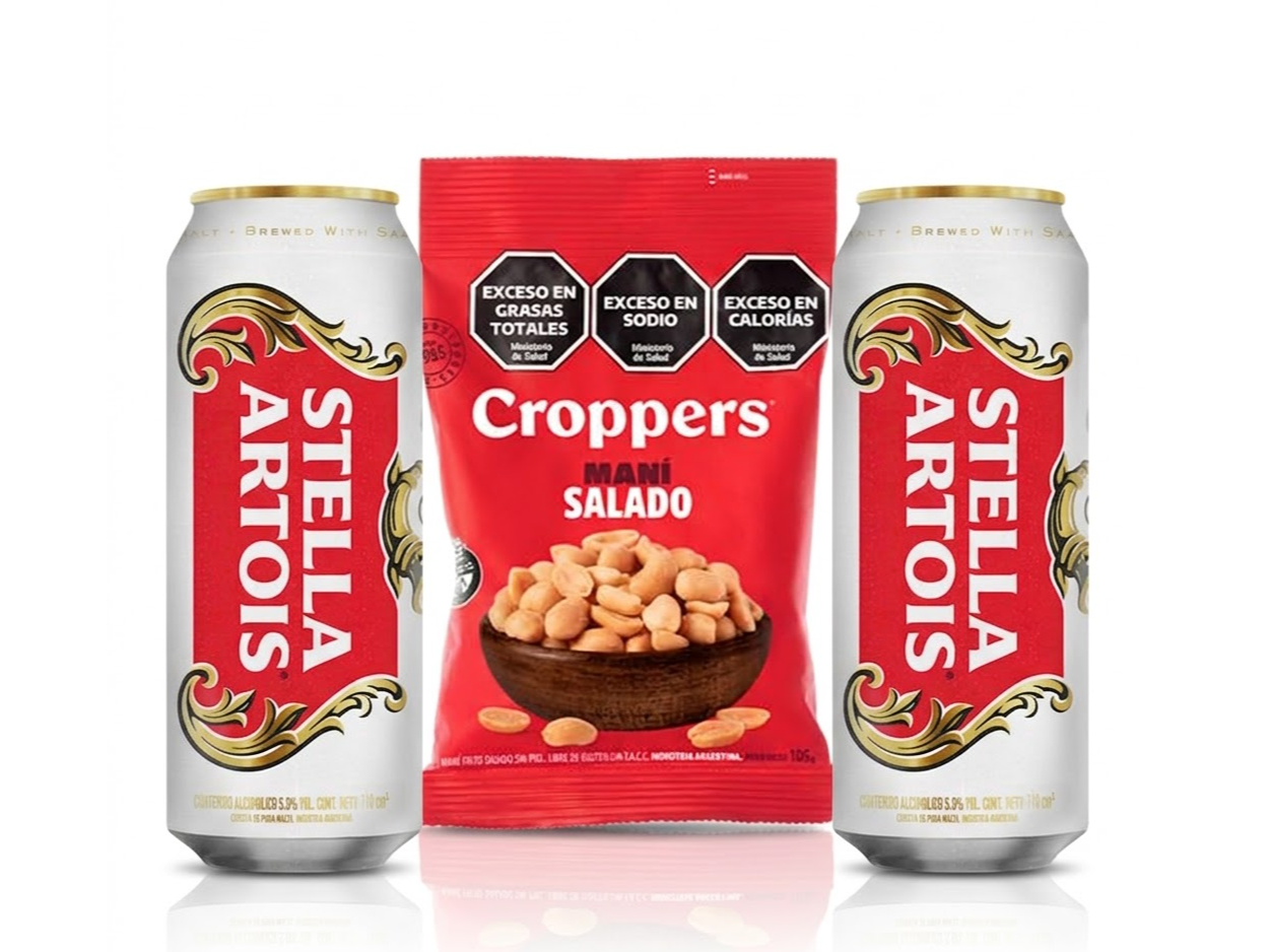 2 Latas De Stera Artois + Maní Croppers