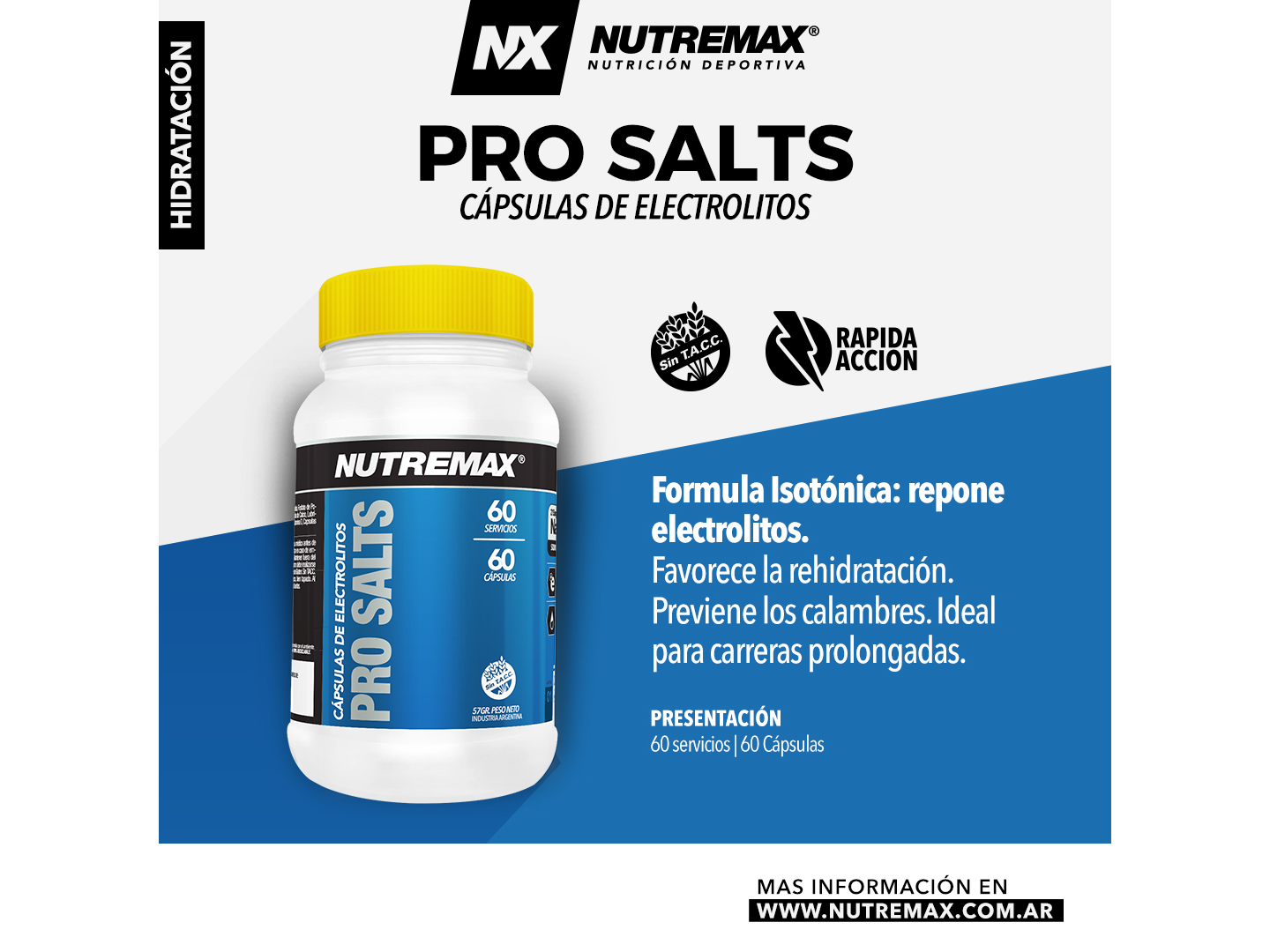 Cápsulas de Electrolitos Prosalts pote x 60 caps