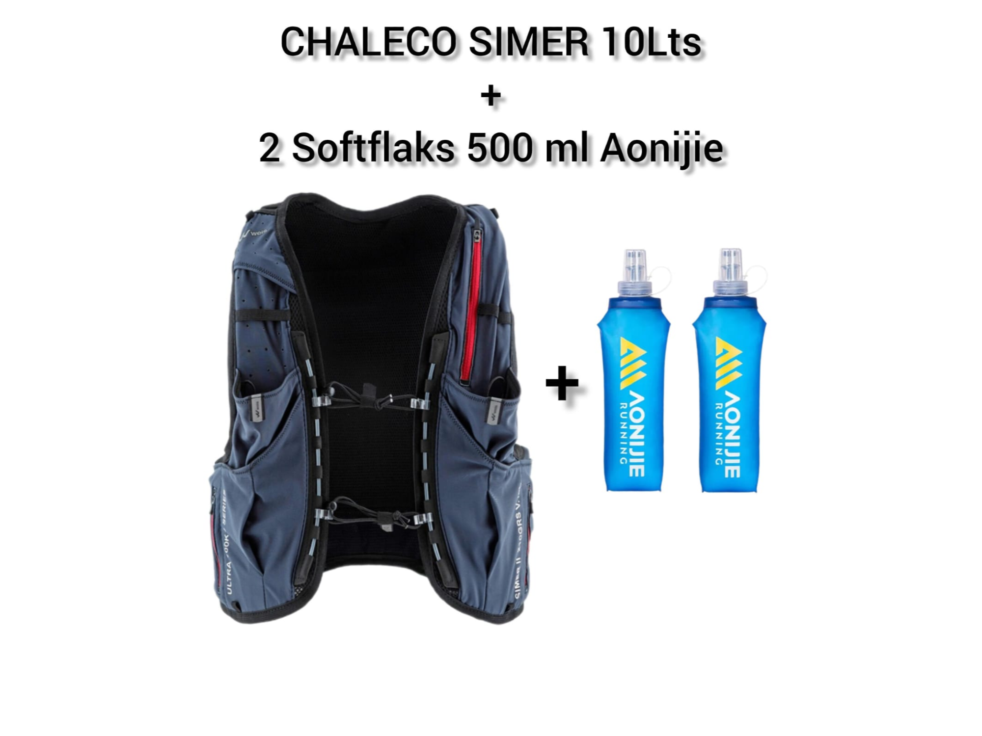 Chaleco hidratación Simer 10 lts Gris + 2 Softflaks 500 ml de Runriocuarto