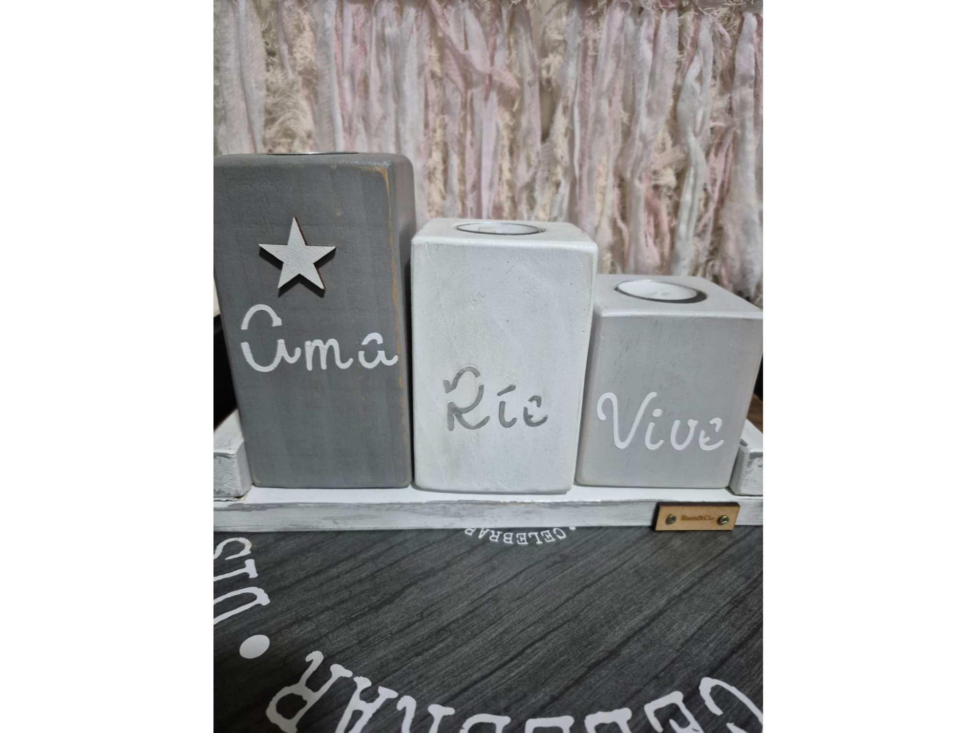 Portavela madera triple escalonado