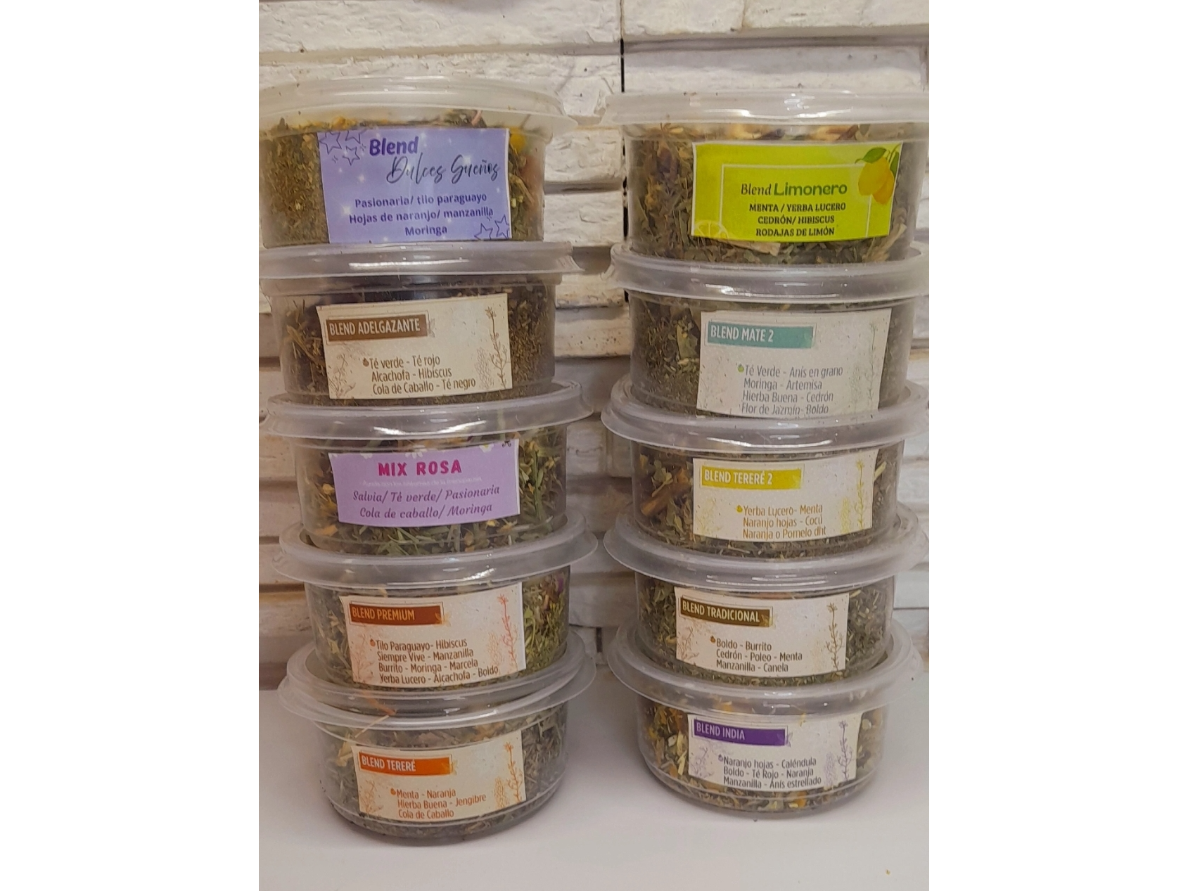 5 potes de blends surtidos