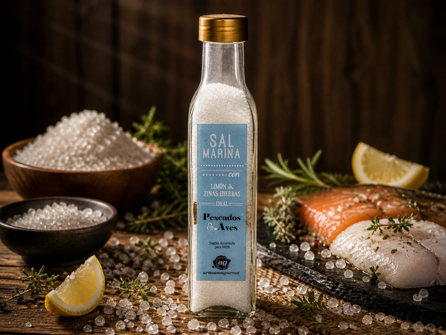 Sal Marina Limón y Finas Hierbas para Pescados y Aves 250 g Vidrio