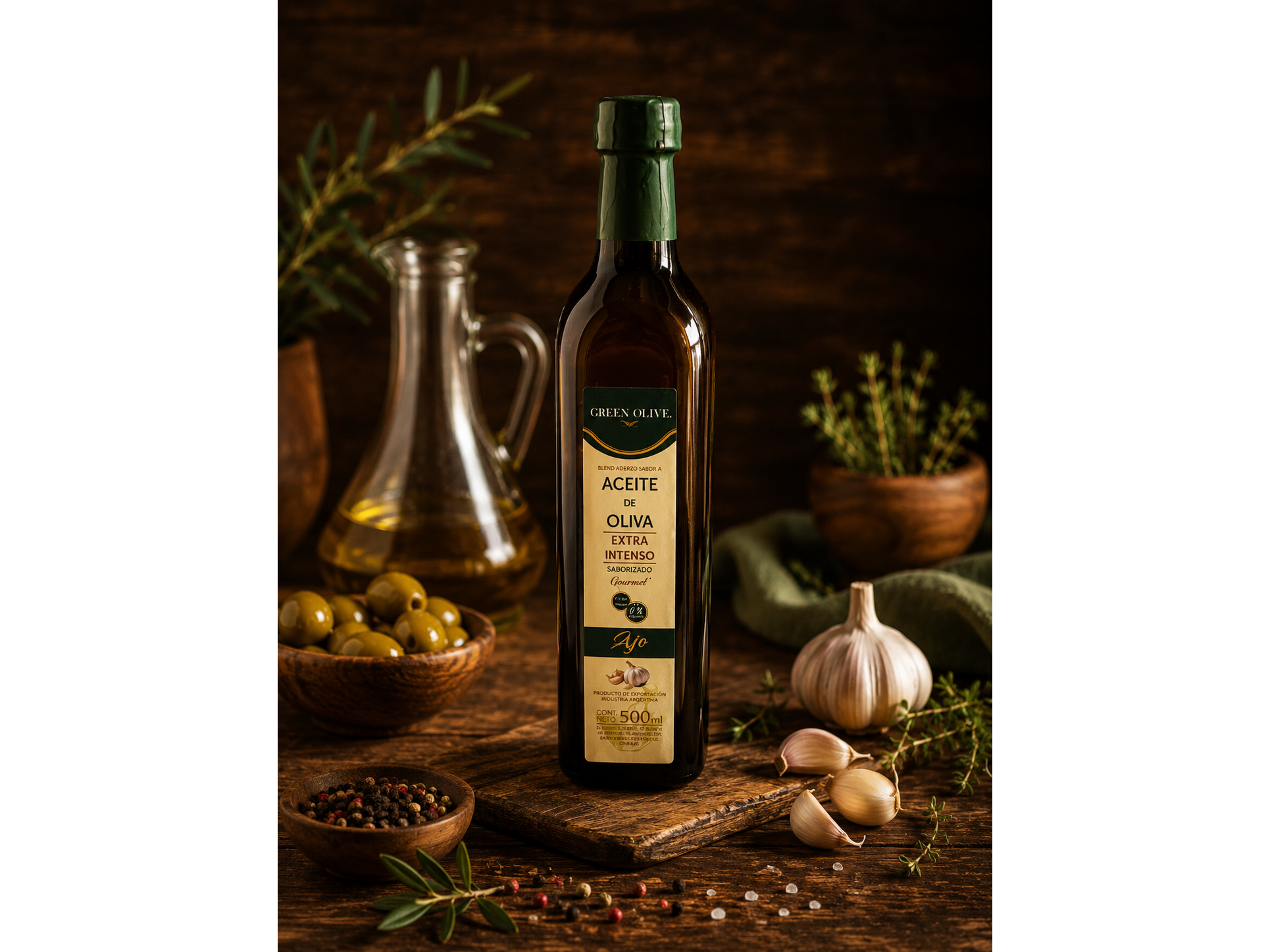 Aceite de Oliva Extra Intenso con Ajo 500 ML Vidrio