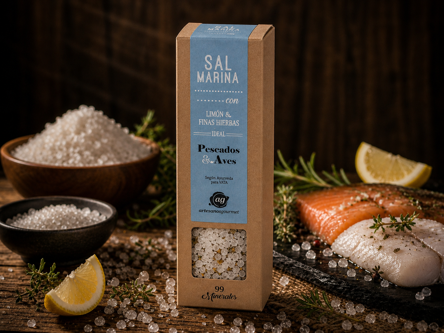 Sal Marina Limón y Finas Hierbas para Pescados y Aves 250 g Caja