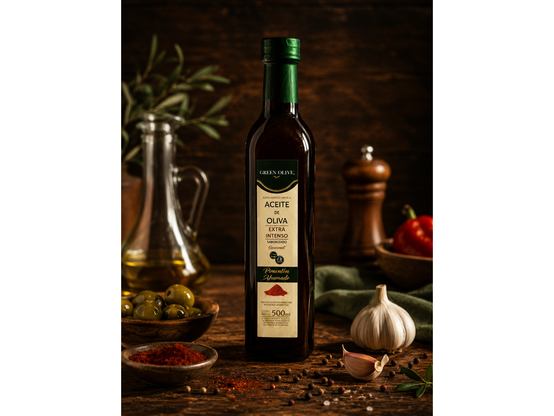 Aceite de Oliva Extra Intenso con Pimentón Ahumado 500 ml Vidrio