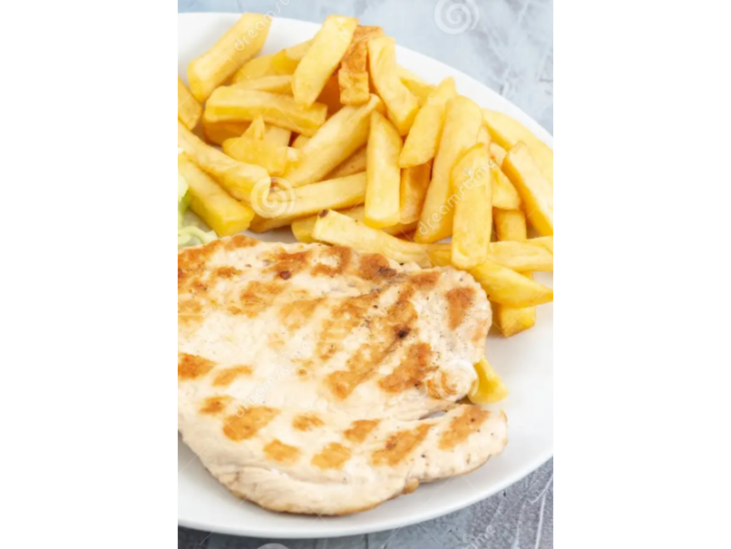 Pechuga a la plancha con papas fritas