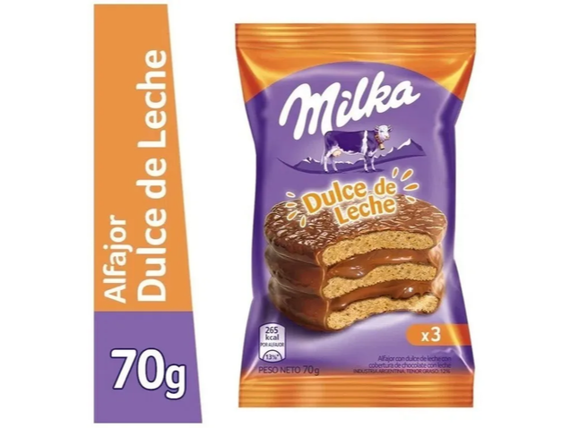 ALFAJOR TRIPLE MILKA TRIPLE DULCE DE LECHE  70GRS