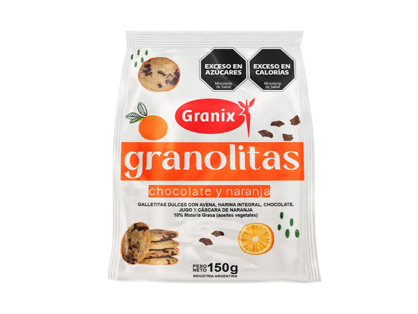 GALLETAS GRANOLITAS CHOCOLATE Y NARANJA  X 150 GRS