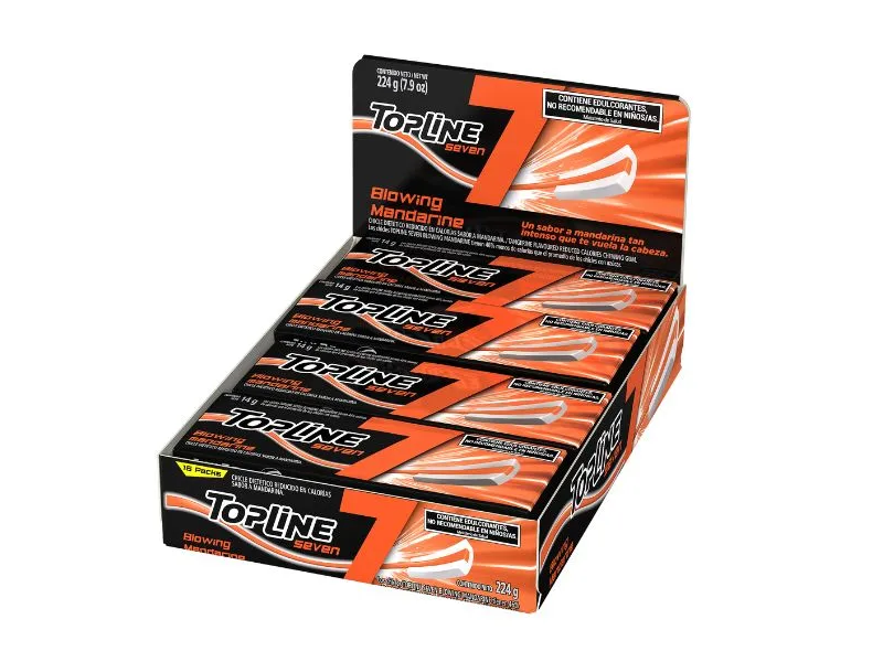 CHICLE TOPLINE 7 MANDARINA  16UN