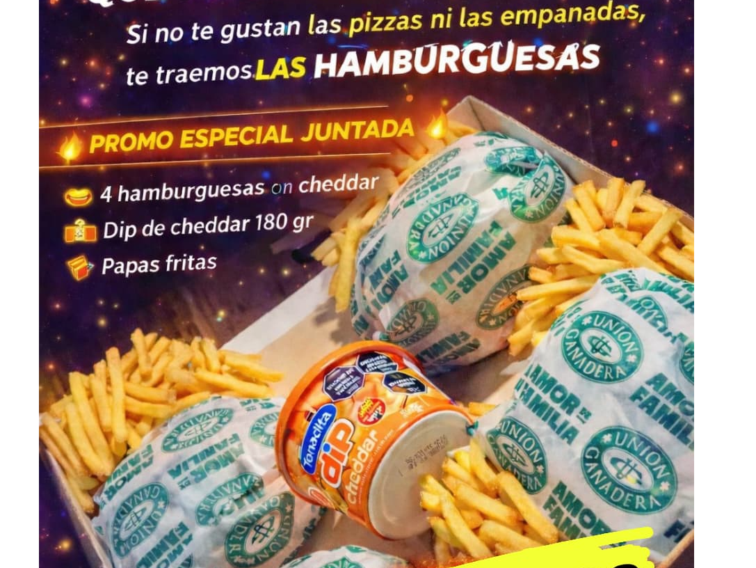 Ptomo cheddar x4 con fritas y Dip cheddar 180gr de Almada sabores