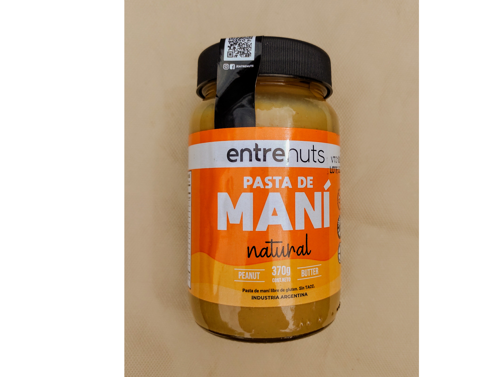 Pasta de maní natural Entrenuts 380gr