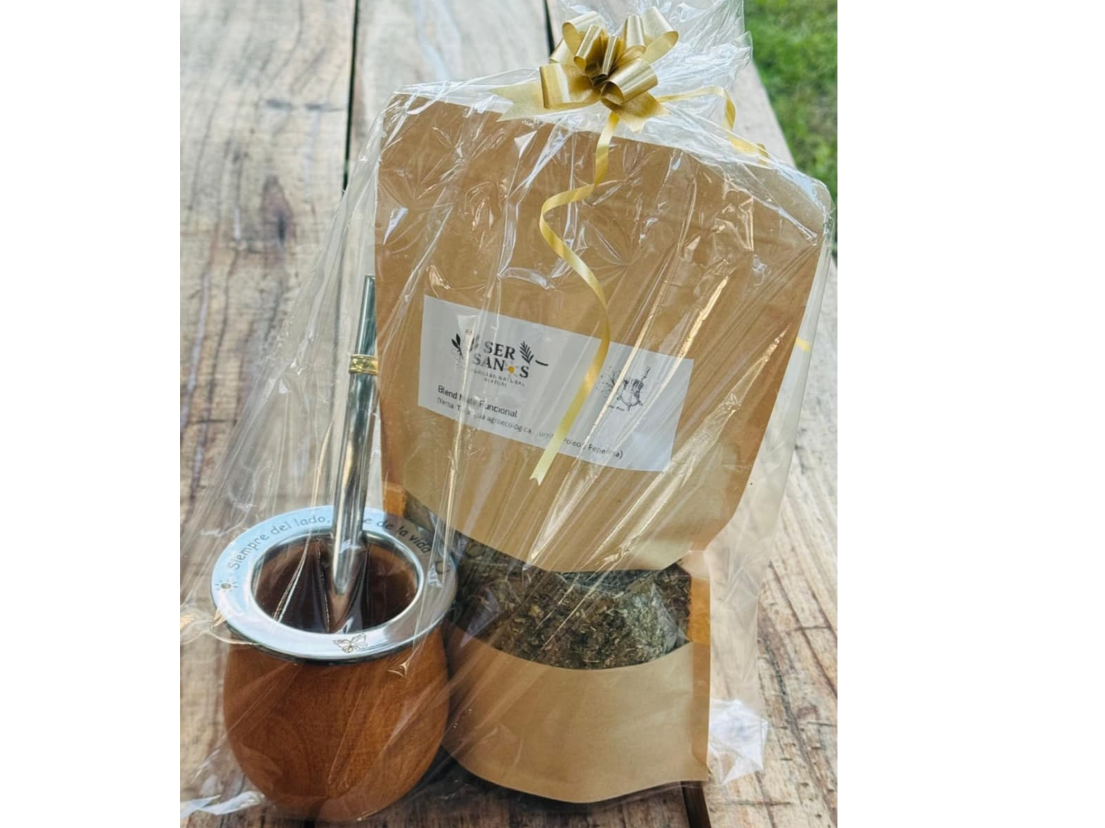 Mate algarrobo c/ Bombilla y Blend Yerba con hierbas