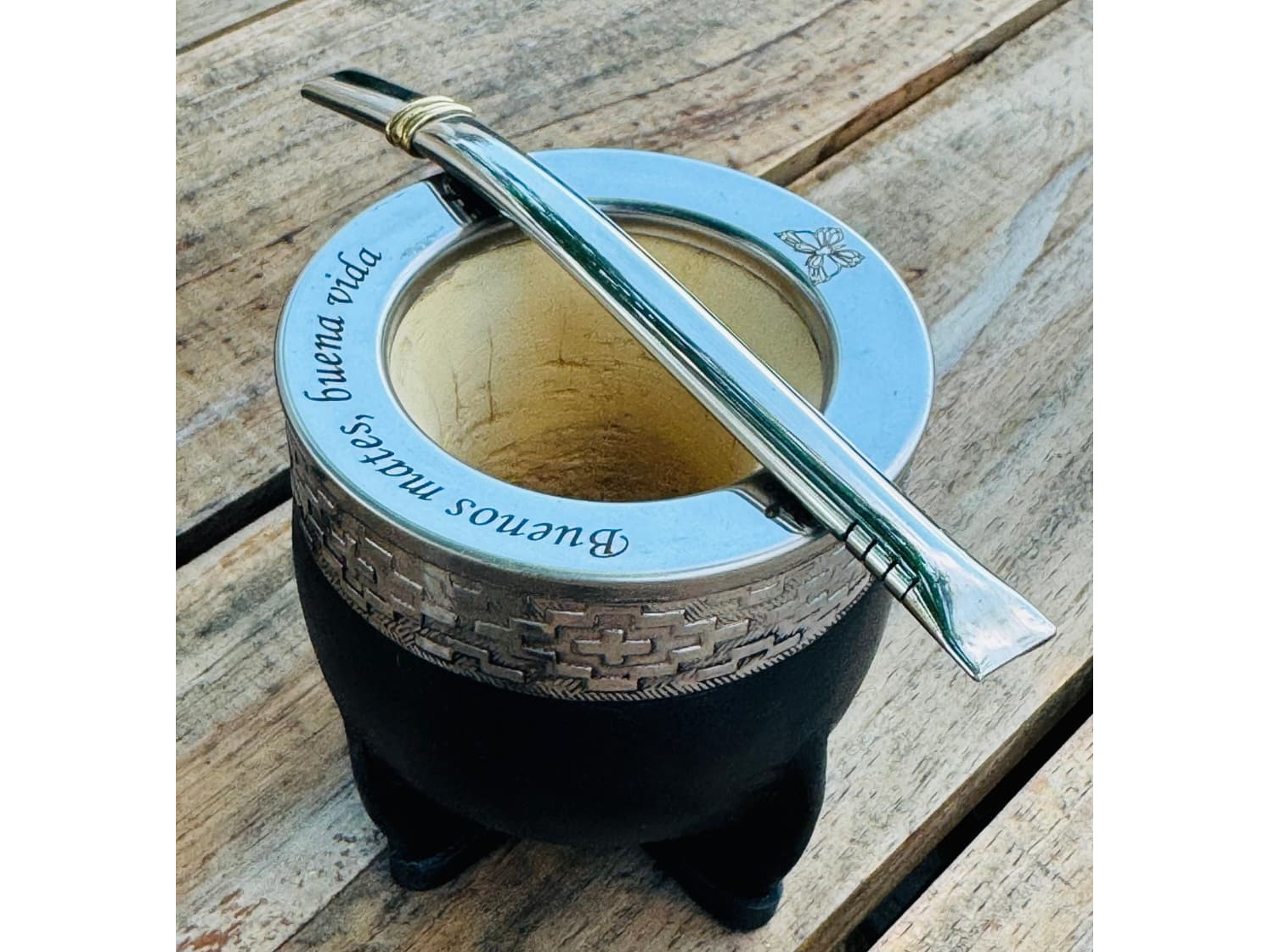 Mate Imperial calabaza con fleje de alpaca ,  grabado y bombilla