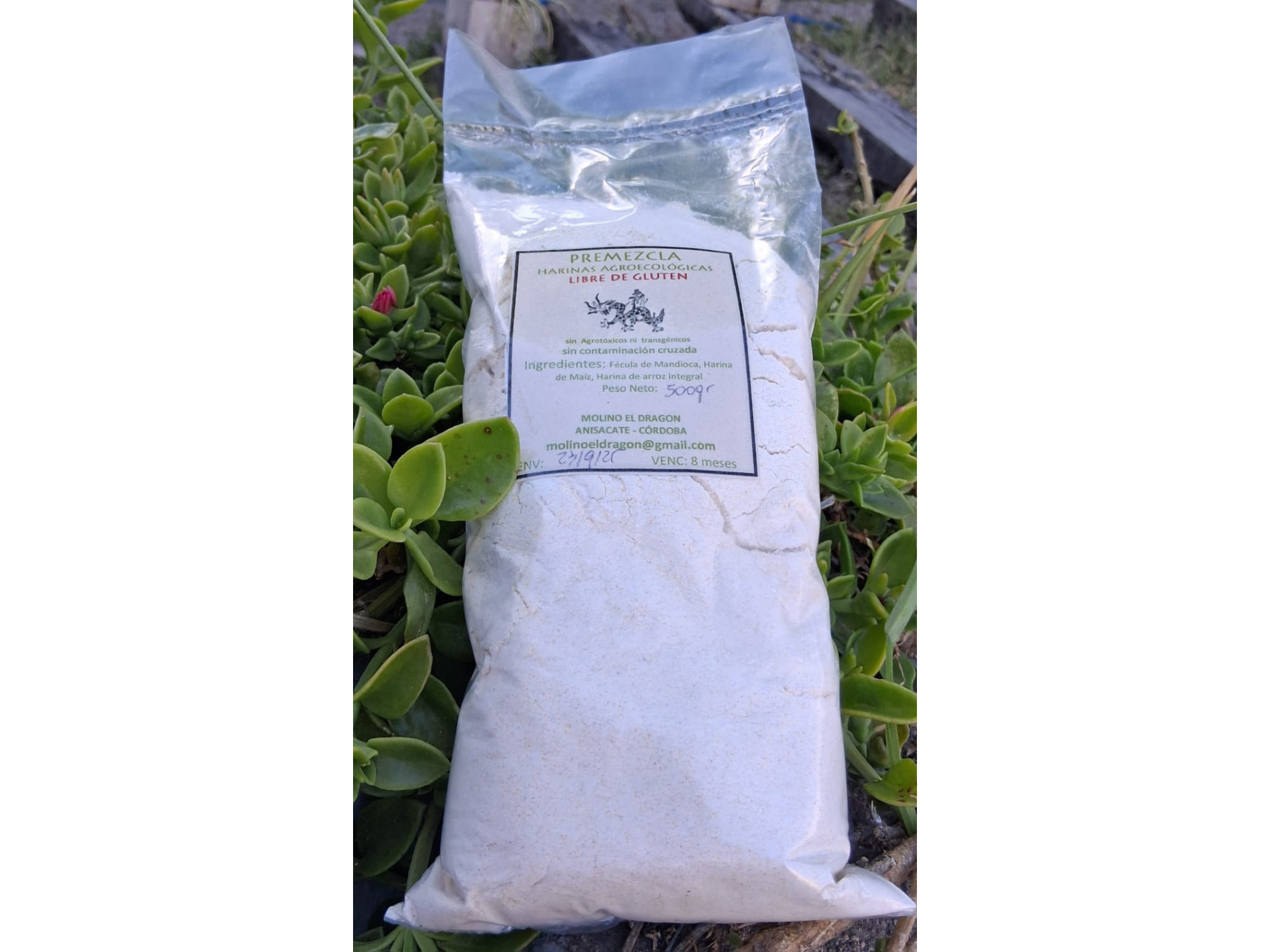 Premezcla de harinas sin gluten (H de arroz, fecula de mandioca, H de maíz) Molino el Dragon x 500 gr