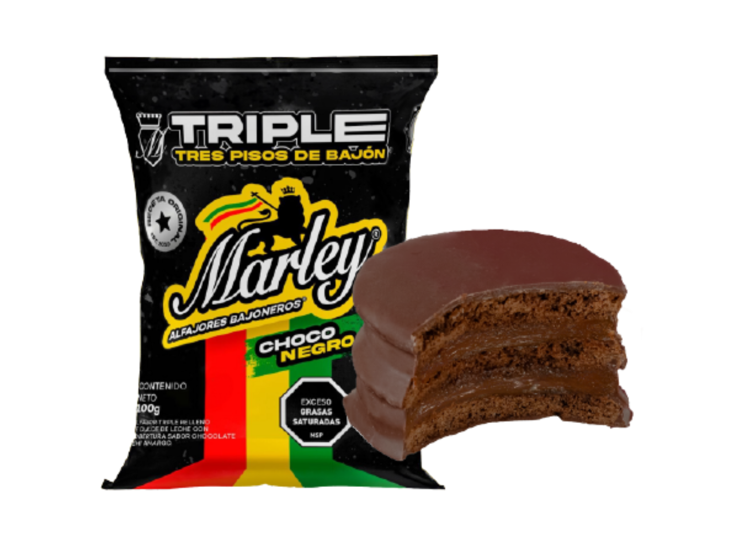 01 Alfajor Marley Chocolate Triple Negro 100 Gr