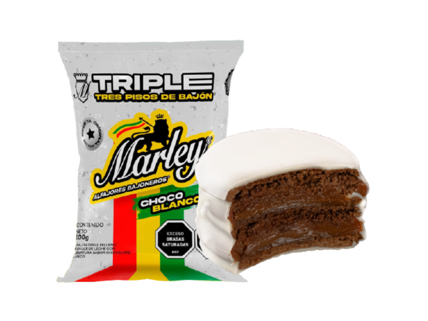 01 Alfajor Marley Chocolate Triple Blanco 100 Gr