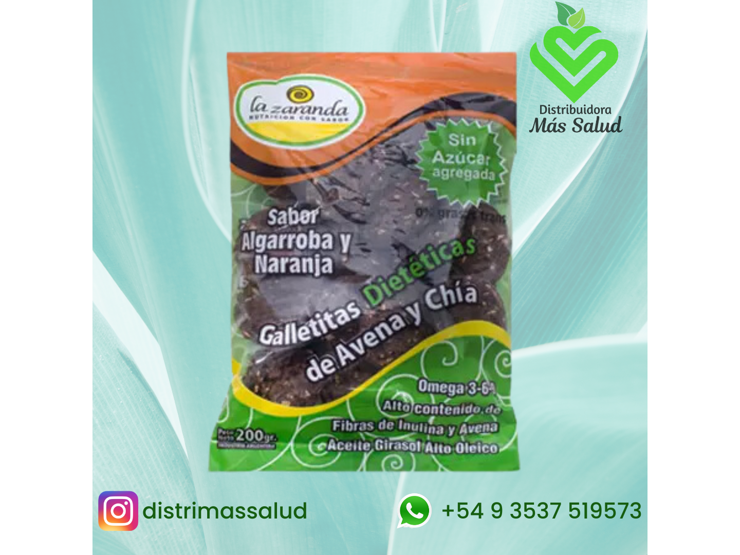 Galletitas Integrales Dulces sabor Algarroba y Naranja s/Azucar Agregado x 200 gs