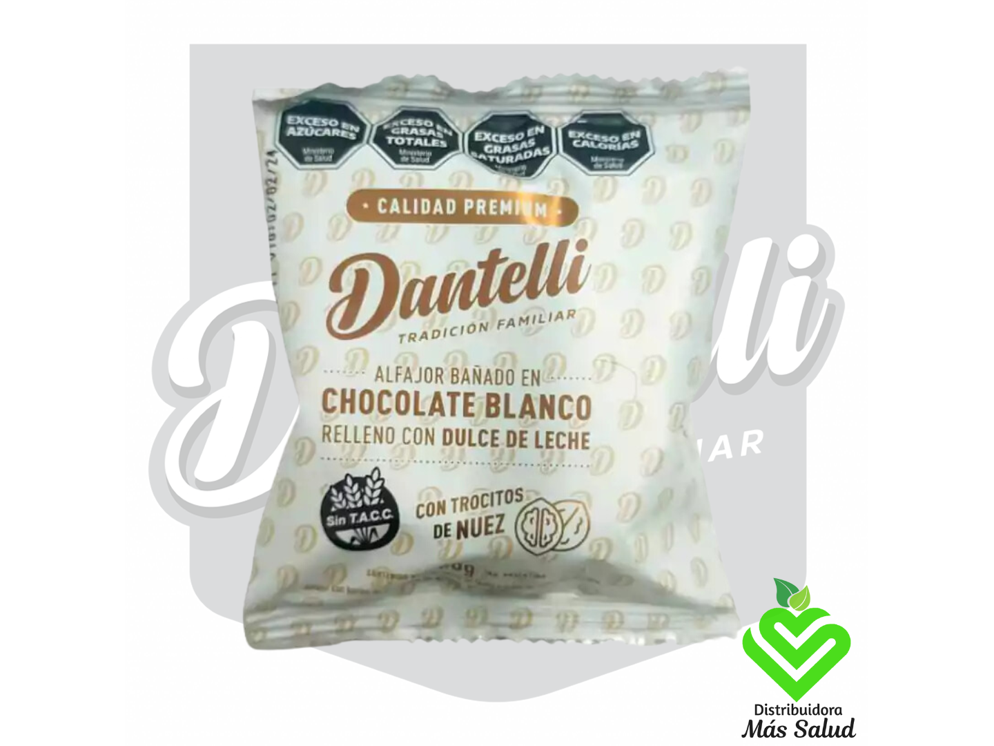 ALFAJOR CHOCOLATE BLANCO CON DULCE DE LECHE Y NUEZ x 12 UD