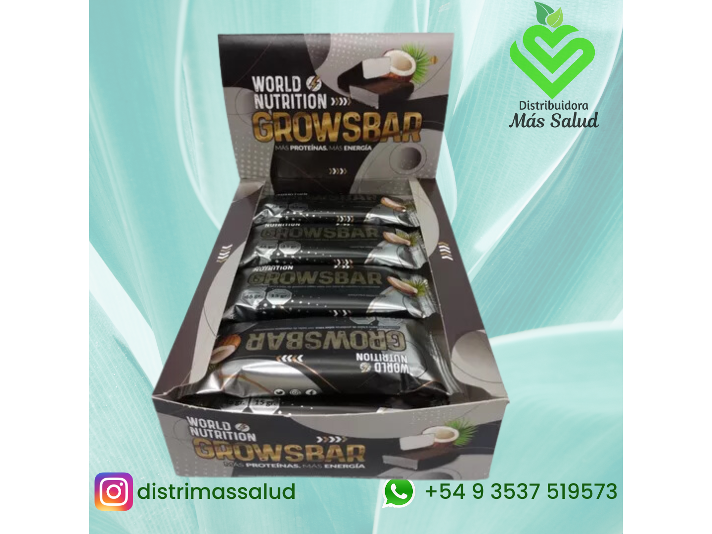 BARRITAS PROTEICAS GROWSBAR X 12 UD.WORLD NUTRITION SABOR COCO